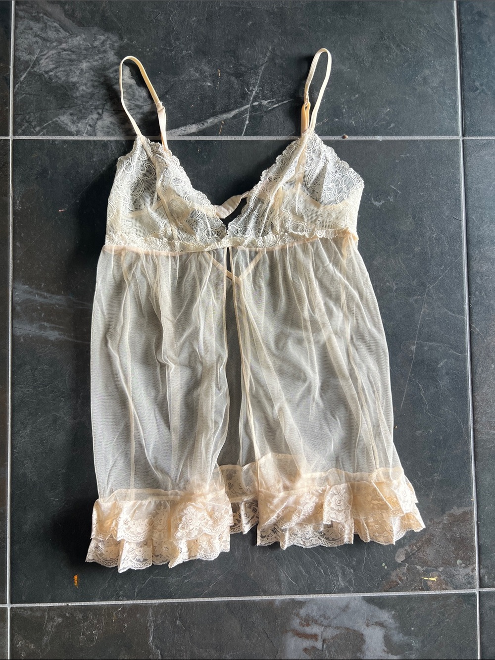 Tulle and Lace Sheer Babydoll Chemise in Cream